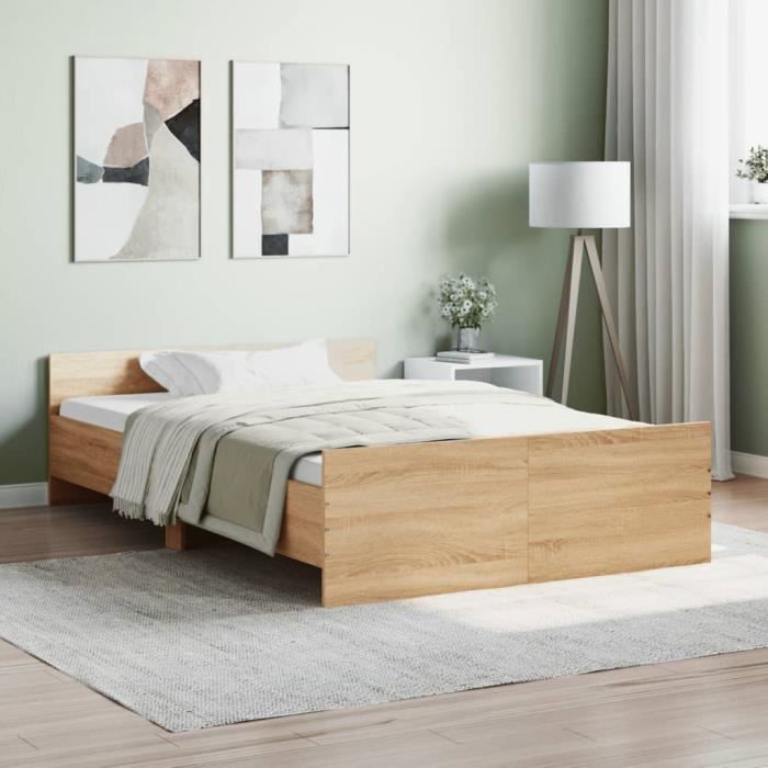 VidaXL Cadre de lit tête de lit et pied de lit chêne sonoma 120x190 cm 3203777