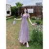 Gentle French girl vacation skirt summer new slim and thin waist strap solid color coffee break dress