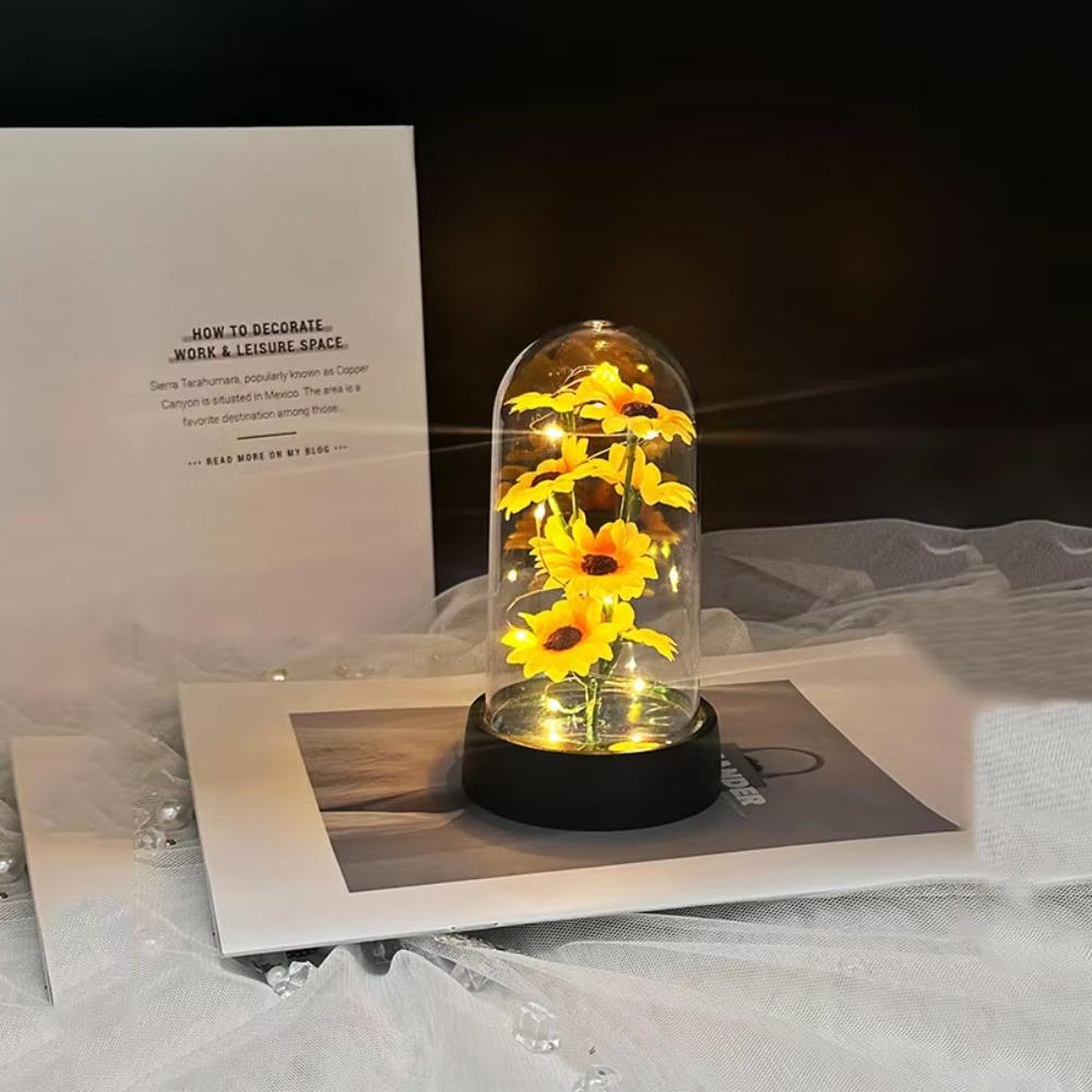 Květiny ve skle Slunečnicová lampa Umělá slunečnice Věčná květina světlo Valentýna