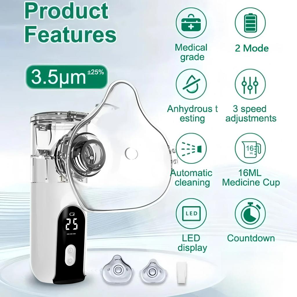 Medical Silent Mesh Nebulizer Portable USB Nebulizer Wihe LED Display Medical Silent Ultrasonic Inhaler Timing Steam Device Adult Child