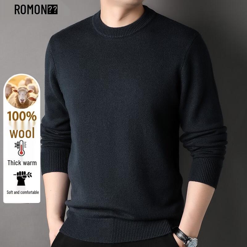 ROMON Men's Semi-High Collar Wool Blend Pullover Sweater