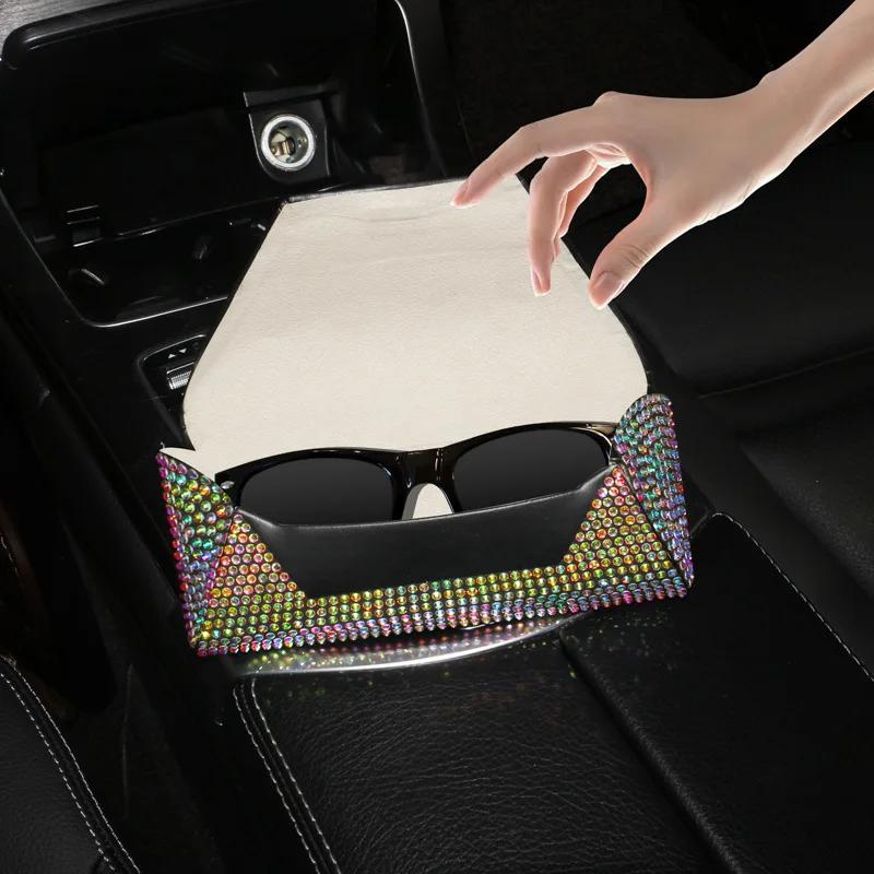 Shiny Diamond Crystal Car Glasses Case Auto Console Armrest Box Storage Organizer Eyeglasses Sunglasses Box Car Accessories