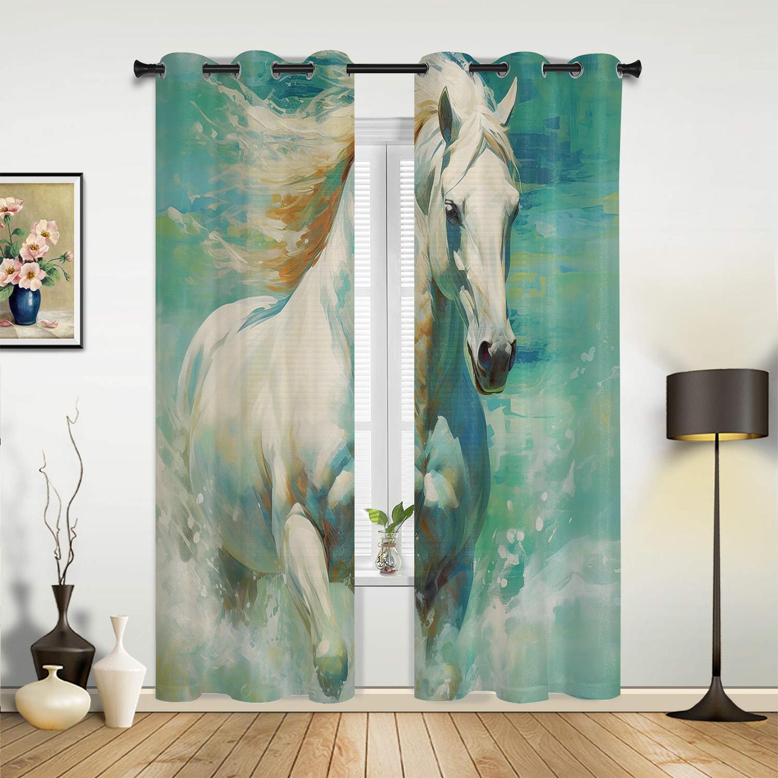 Акварельные шторы с лошадью для спальни — фото 3
