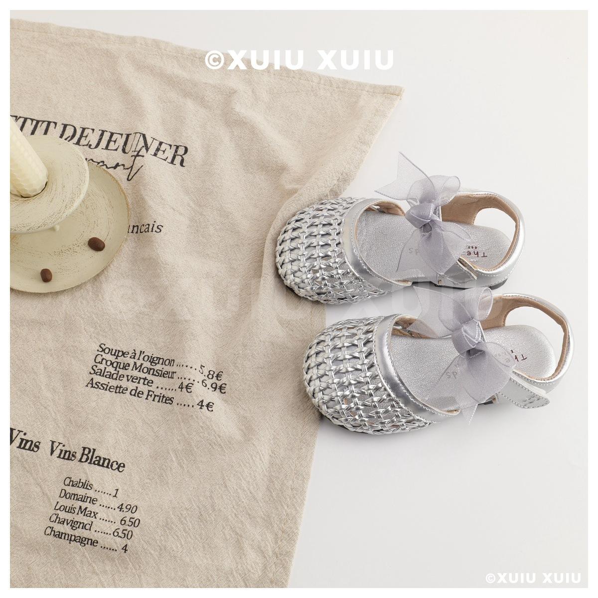 

XSHX Hollow Weaving Retro Girls Sandals Summer Sweet Princess Shoes [Wenzhou Shoes] 25 серебряный