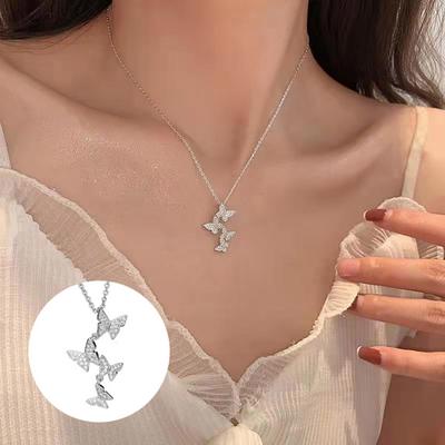 Butterfly Pendant Necklace Women Rhinestone Butterflies Necklace Elegant Clavicle Chain Birthday Anniversary Gift for Her