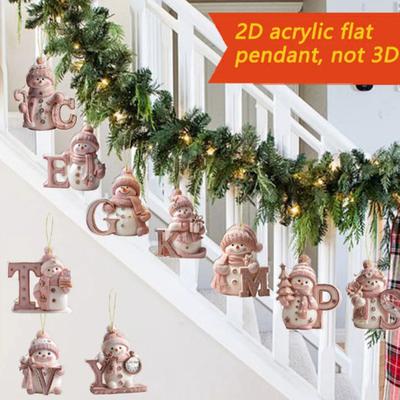 Yousheng 2025 Alphabet Snowman Advent Calendar 26 Days Christmas Countdown Calendar with A To Z Letters 2D Acrylic Pink Pendants Set for Winter Tree
