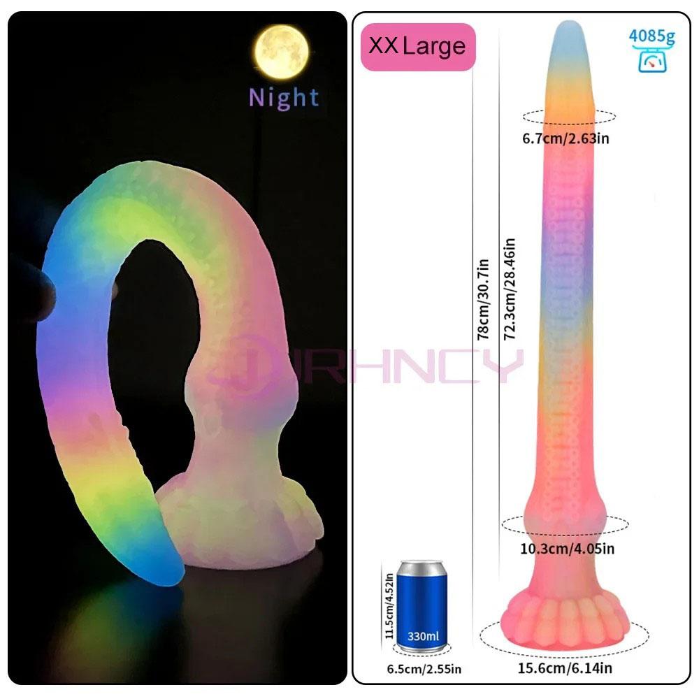 Super Huge Luminous Long Butt Plug Silicone Dildo Octopus Tentacles Anal Plug Dildo, Prostate Massage, BDSM Dilatador, 33"