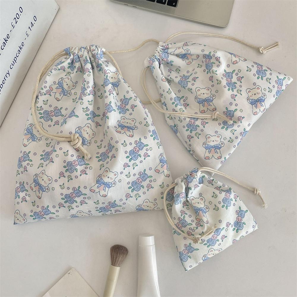 Cute Floral Women Makeup Bag Pouch Kawaii Portable Toiletries Cosmetics Storage Organizer Travel Cosmetic Bag Drawstring Case