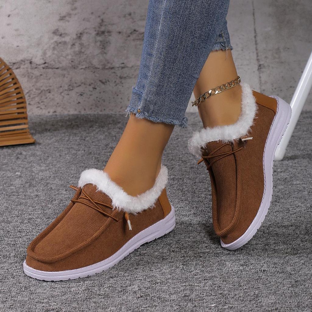 Large Casual Snow Boots Autumn Winter Round Head Short Tube Velvet Fleece Lace Up Cotton Boots Shoes 36-43