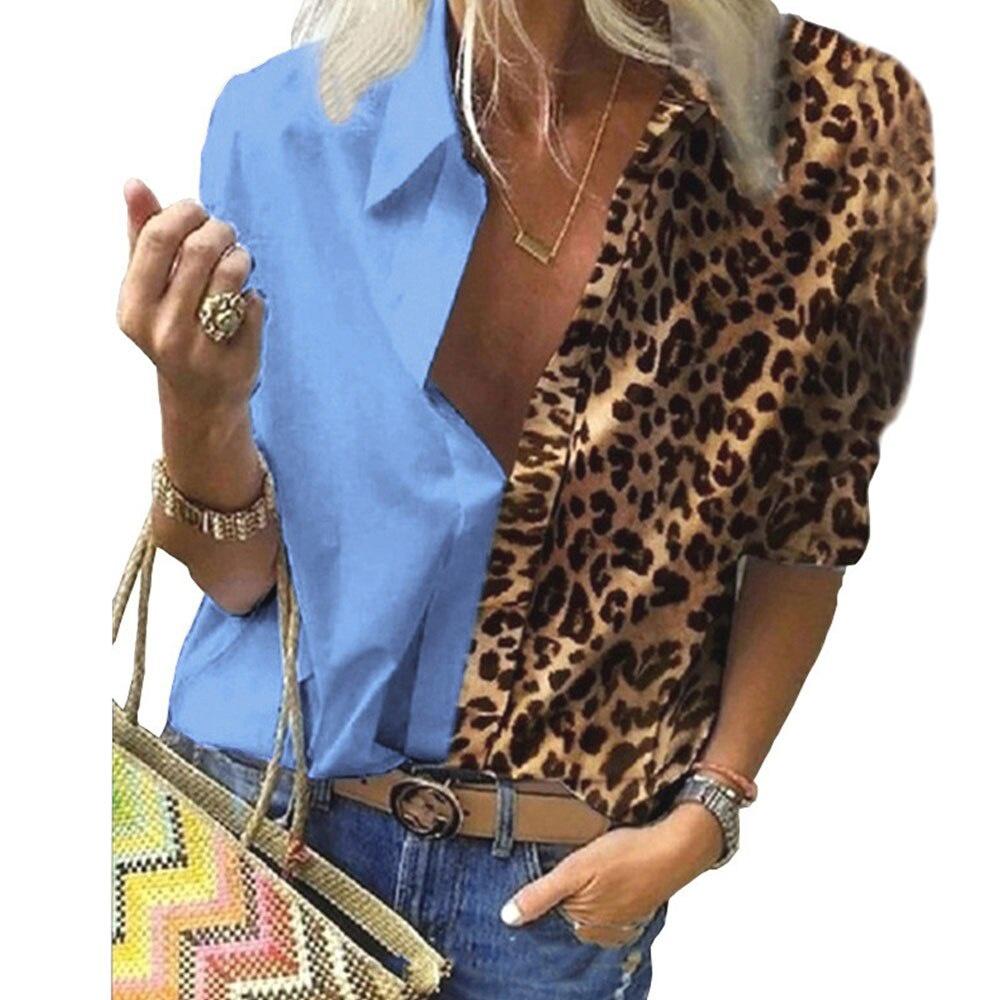 Casual Long Sleeve Leopard Print Patchwork Loose Blouses and Shirts Elegant Office Lady Chiffon Blouse Oversized Top