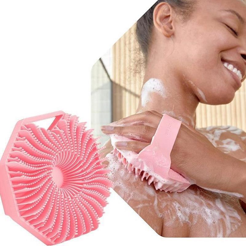 Silicone Body Scrubber Bath Brush With Ergonomic Handle Portable Shower Massage Cleaning Exfoliating