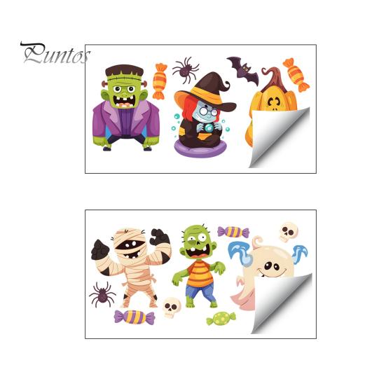 DIY Halloween Window Decorations Static Clings, Cartoon Ghost Pumpkin Witch Monsters Decals, Waterproof Festive Holiday Home Decor Removable