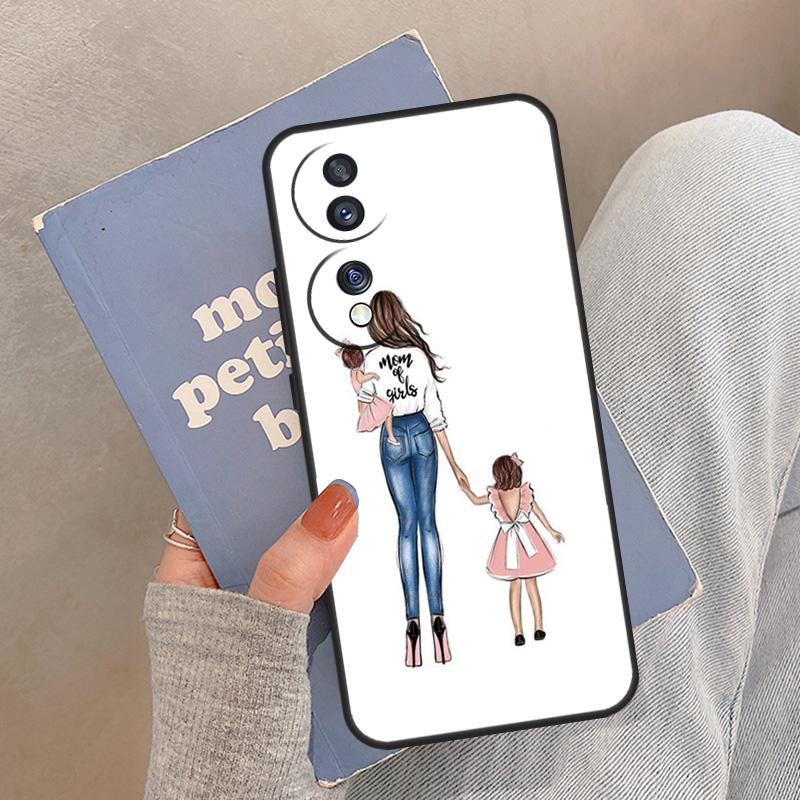 Black Brown Hair Baby Mom Girl Son Case For Honor Magic 8 Pro 5 6 7 Lite Cover For Honor 200 400 90 70 50 X8a X8b X9a X9b X9c