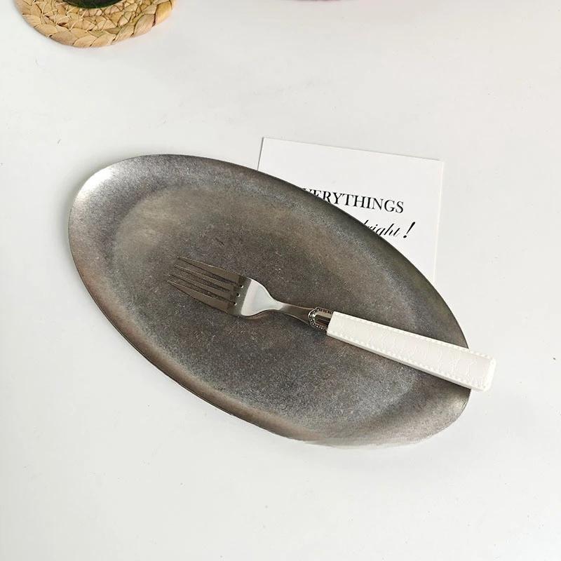 Retro Stainless Steel Trays, Sushi Plates, Snack Plates, Pastry Plates, Oval Shallow Trays, Industrial-Style Tableware