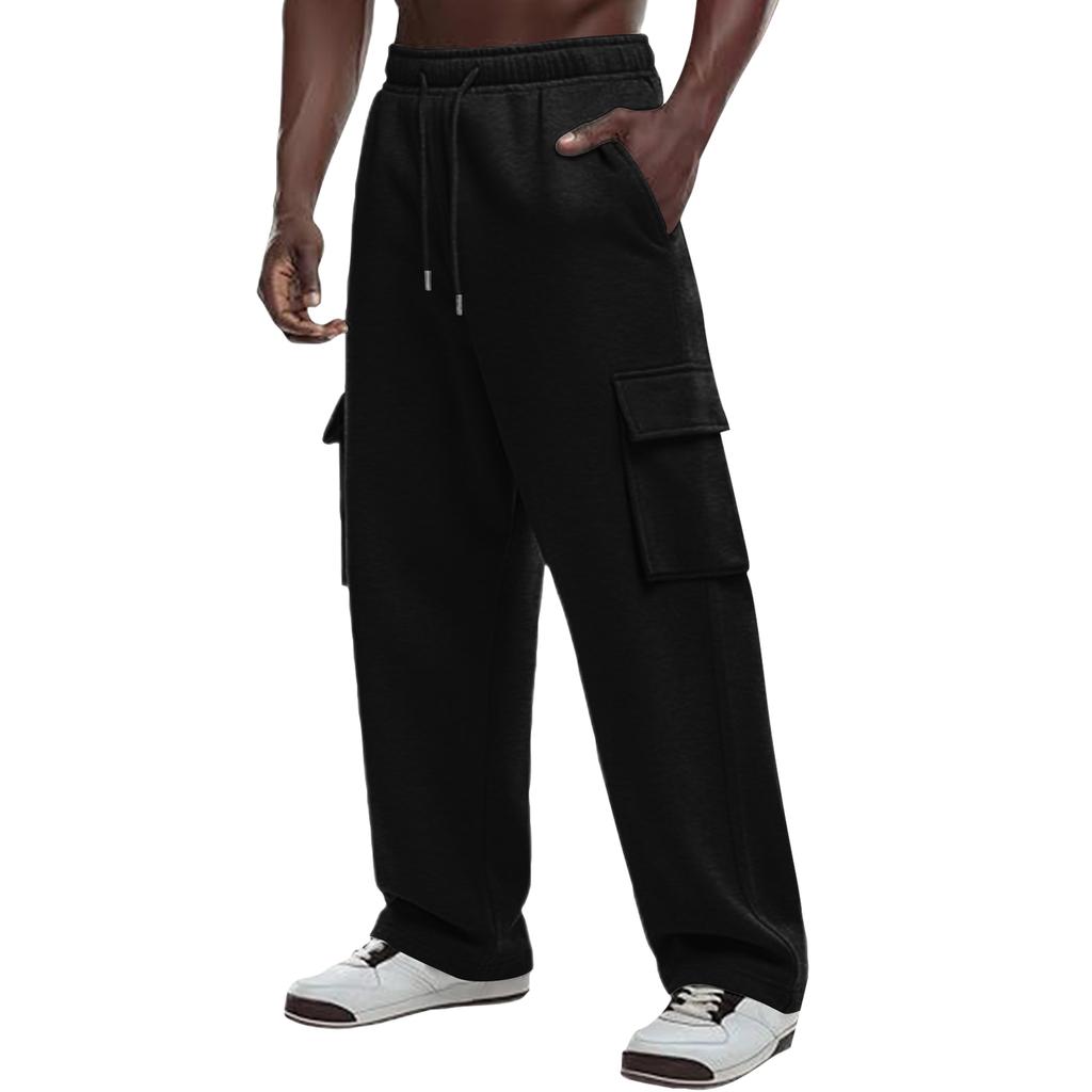 Herren Locker geschnittene Cargo-Jogginghosen mit Kordelzugbund Mehrere Taschen Lässige Gerade Hosen für den Alltag