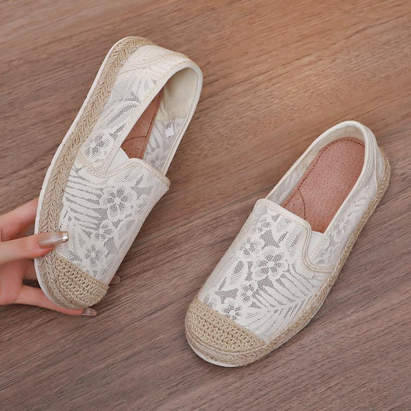Large Size Single Shoe Women's 2026 Summer New Lace Mesh Hollowed Out Women's Flat Bottomed Fisherman's Shoes Flat Shoes Women