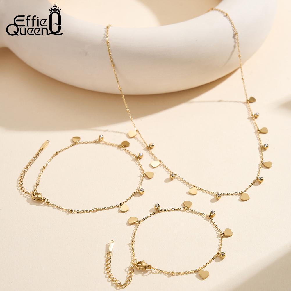 EFFIE QUEEN Stainless Steel Simple Zircon Star Heart Necklace Waterproof Metal Heart Star CZ Collar Choker Chain Jewelry STKN26
