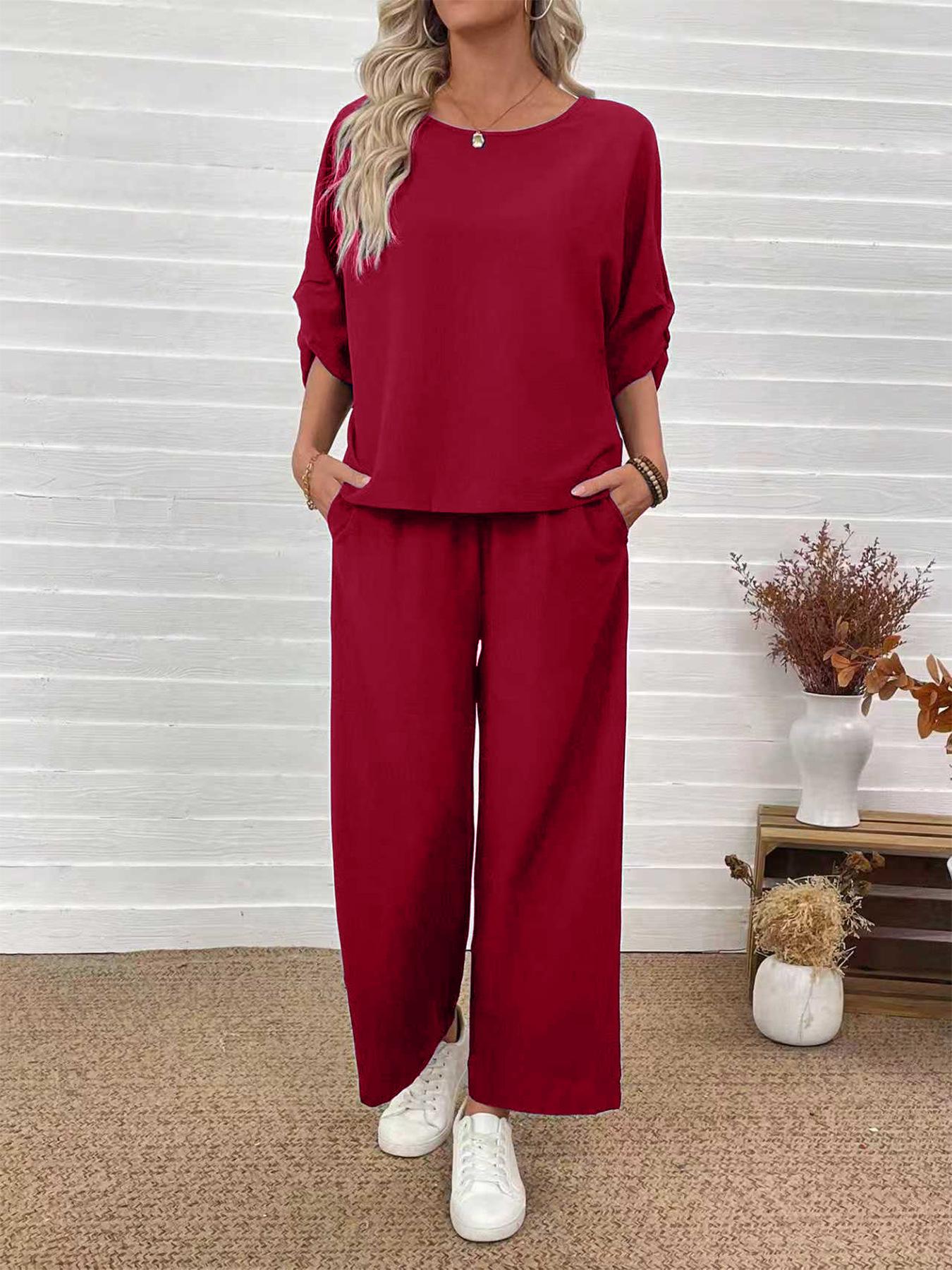 

2025 Autumn Women s Retro Casual Wide-Leg Pants with Vertical Stripe Texture Small красный