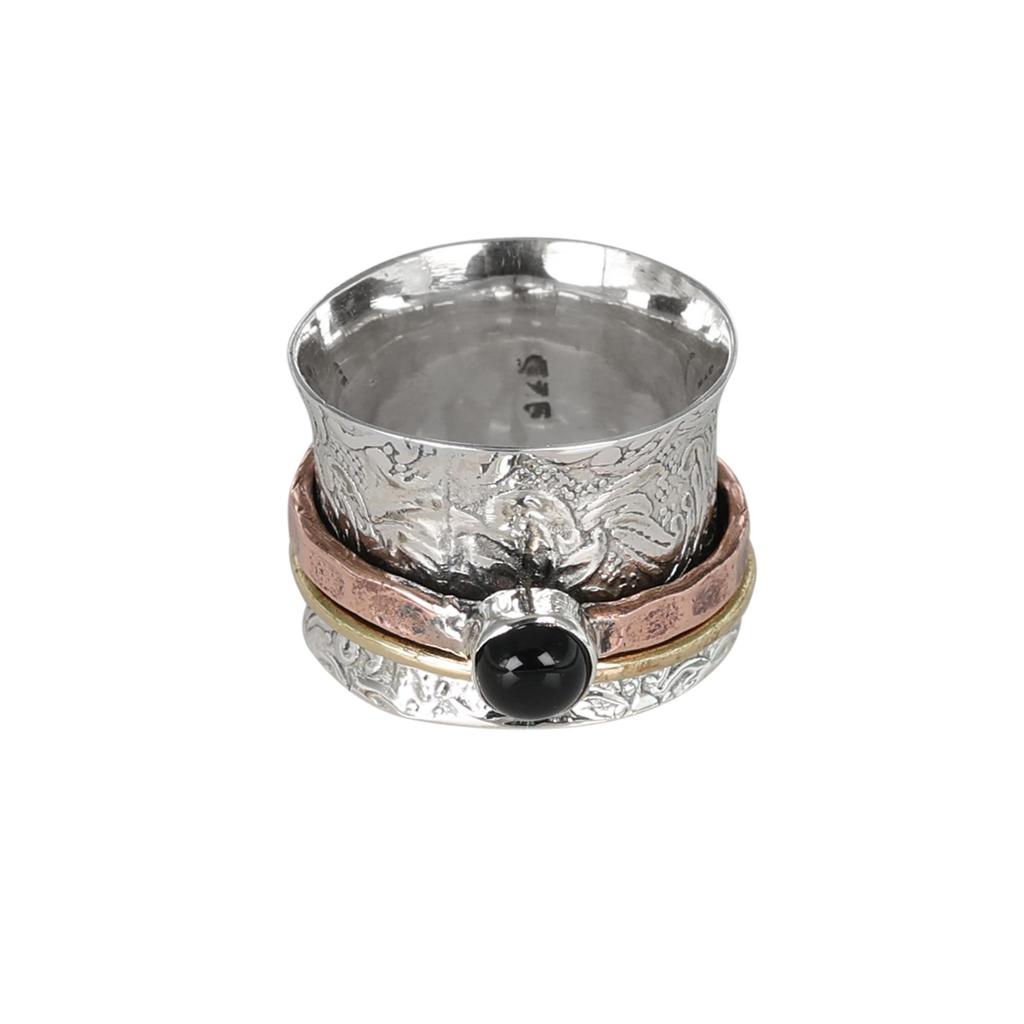 Black Onyx Spinner Ring, 925 Sterling Silver, Handmade Ring, Anxiety Ring, Healing Jewelry