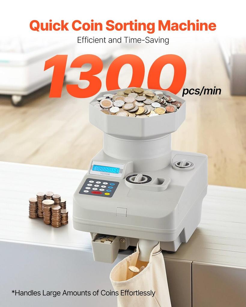 Coin Counter Professional Coin Sorter LED Display Holds up to 11000 Coins