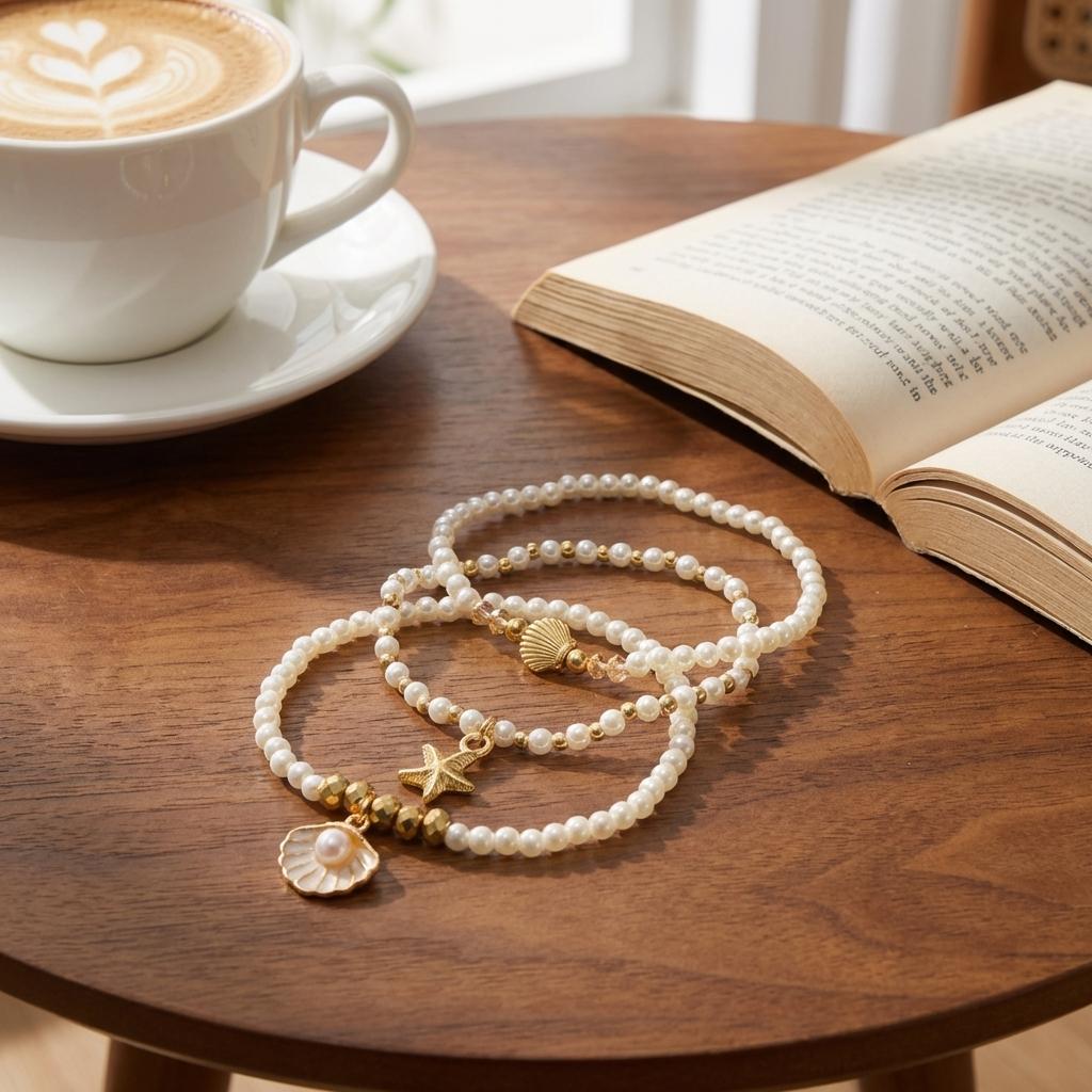 Bohemian Imitation Pearl Starfish Handmade Bracelets Set for Women Dainty Shell Braided Rope Chain Stackable Jewelry Gift
