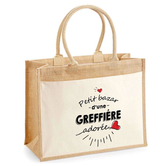 Sac de plage - PLANETEE - Jute avec poche Bazar d'une Greffière adorée - Coton - 43x33 cm - Anses bandoulière