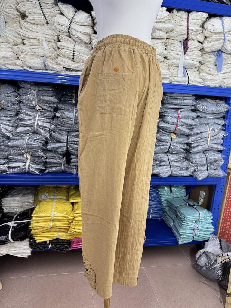 Autumn Lace Patchwork High-Waist Drawstring Cropped Casual Pants with Pockets 2025