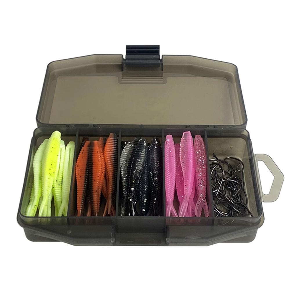 61Pcs Fish Lures Soft Artificial Lures for Fishing Trout Ribbon Lures Soft Colorful Fork Tail Swimbaits with Crank Hook