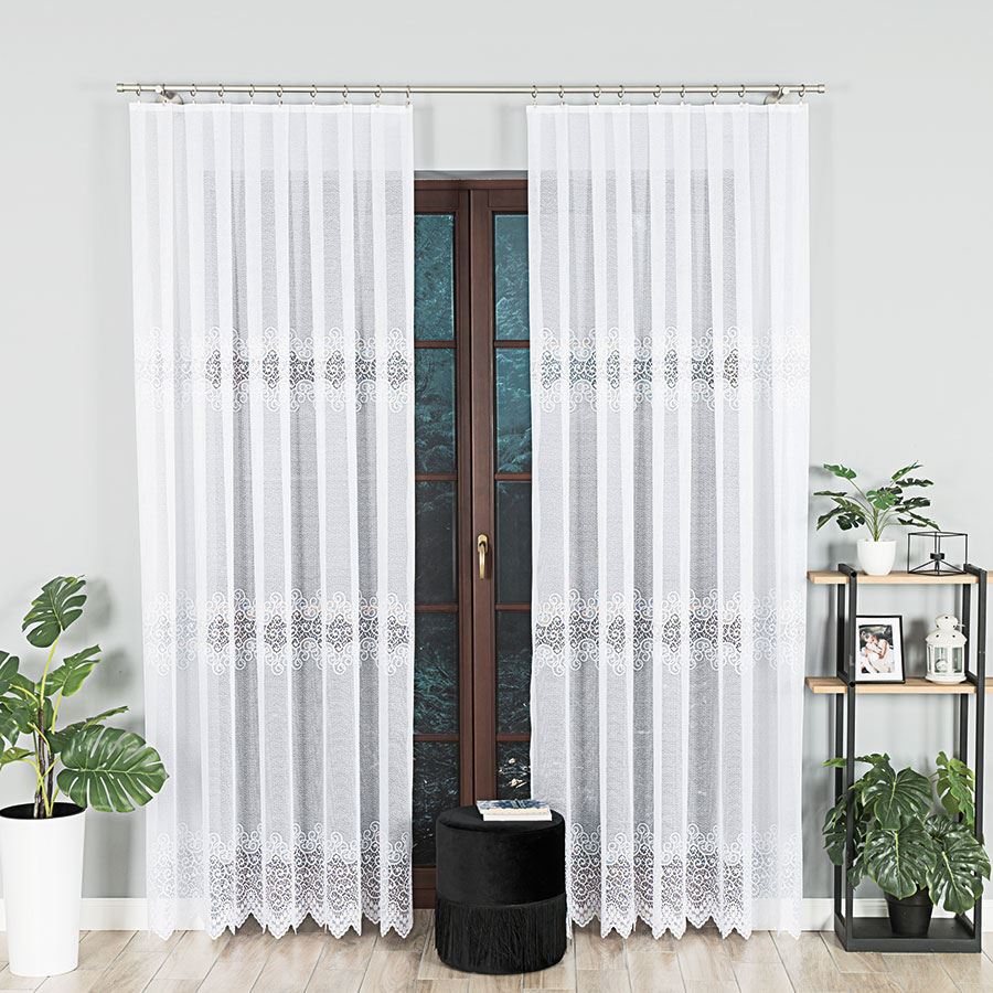 VIOLETTA - Ready-made jacquard curtain with a straight hem - 200x250 cm - white