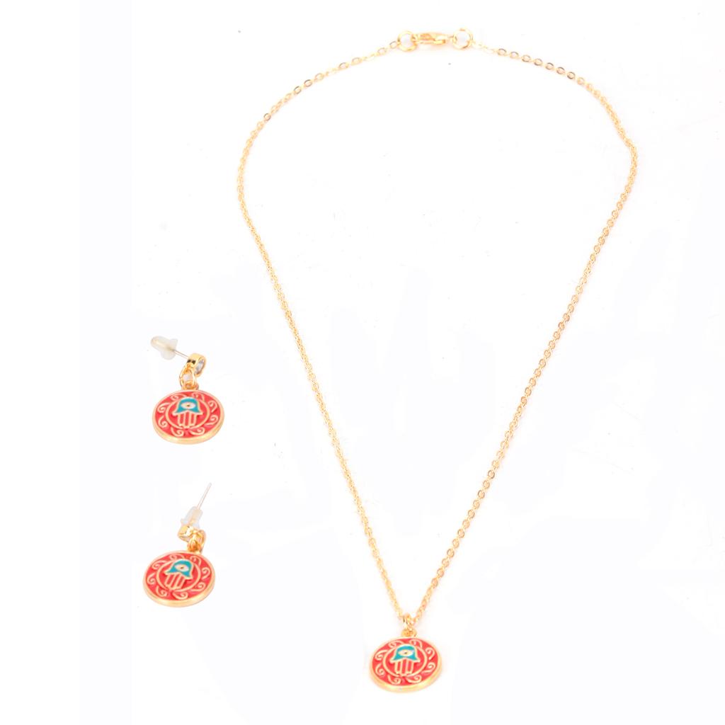 Necklace Earrings Set Red Stylish Simple Pendant Eardrop Suit for Clothing Decoration Gifts