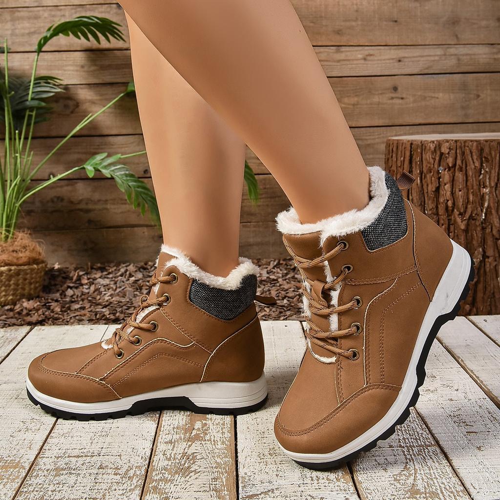 Lace-up thick-soled thermal velvet snow boots women's winter large-size thickened short cotton boots