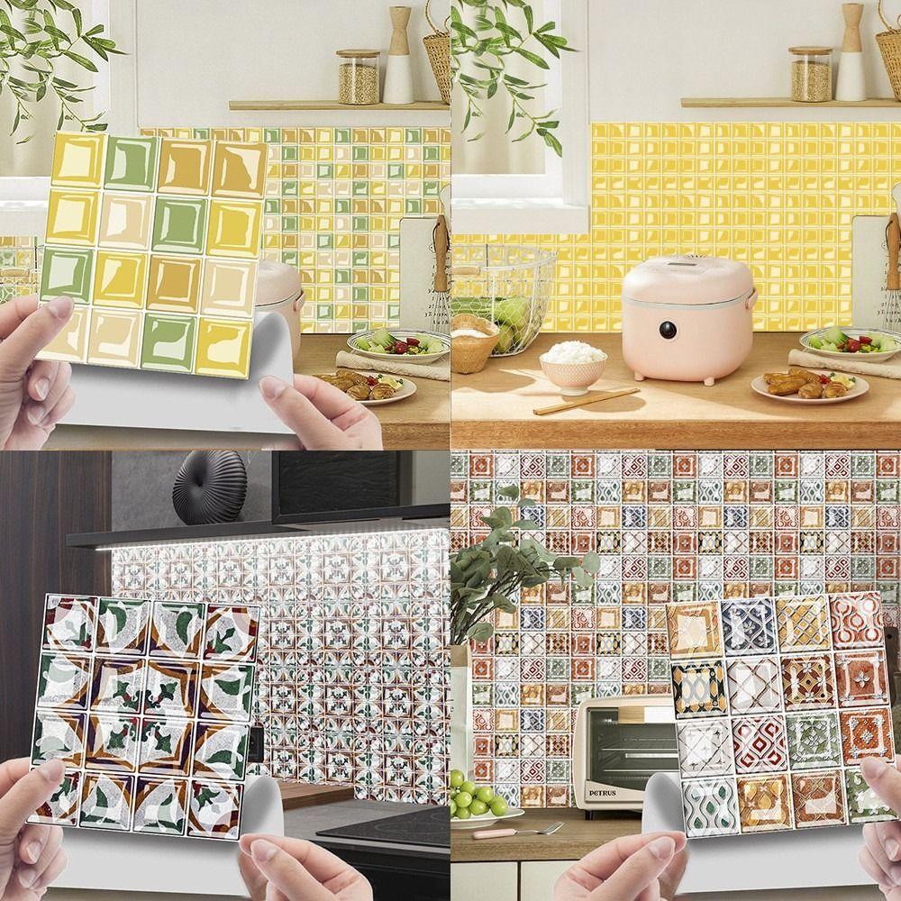 10pcs Waterproof Self Adhesive Wallpaper 3D Wall Decals Retro Crystal Tile Wall Sticker  Bathroom