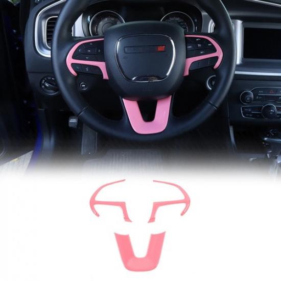 3pcs Pink Car Steering Wheel Moulding Frame Trim Cover for Dodge Challenger 15+