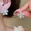 Silver Needle Zirconia Pearl Enamel Polka Dot Flower Stud Earrings - Fashionable and Cute Women's Accessories