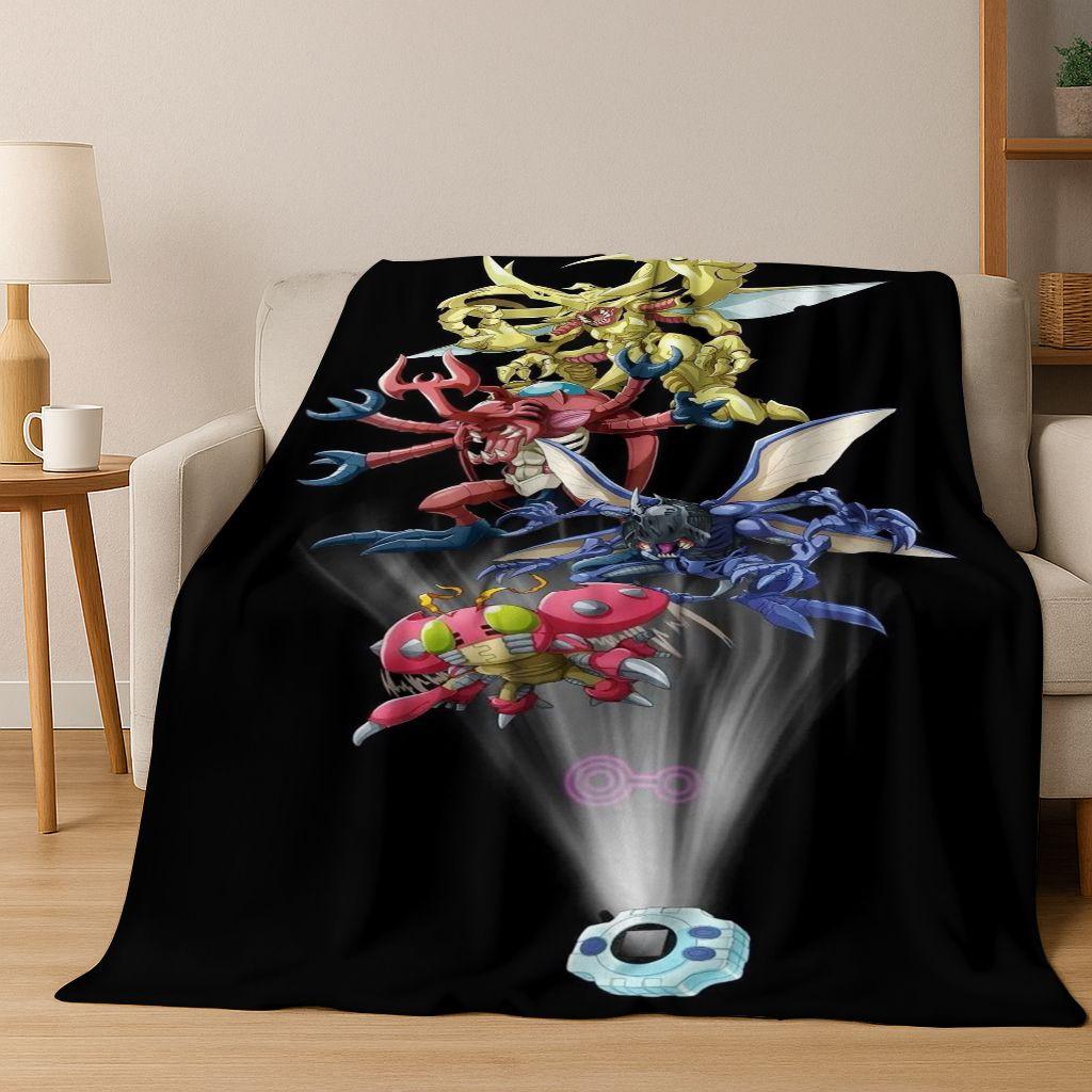 Retro Digimon Adventure Angewomon Agumon Cartoon Flannel Blanket,Cozy Soft Throw Blanket for Home Bedroom Bed Sofa Cover Kids