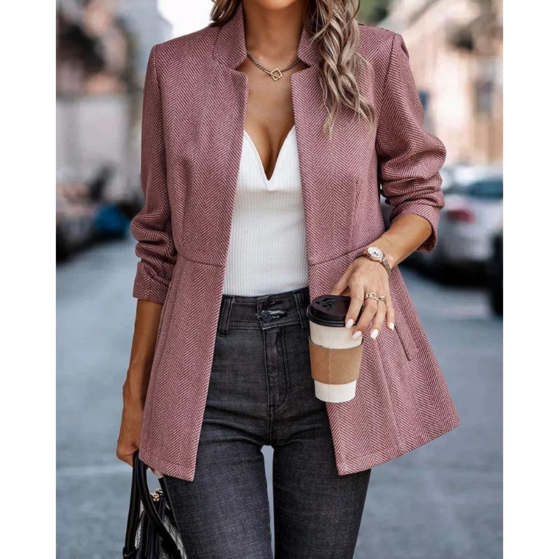 VEZFAA   Women's Fashion Casual Solid Color Print Fall Winter Long Sleeve Stand-Neck Jackets & Coats