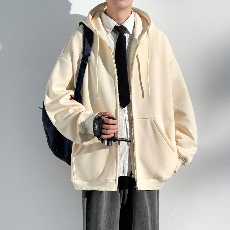 Cardigan con zip Maglione da uomo Giacca con cappuccio larga Tendenza dell'autunno Gioventù Colore unico Top comodi