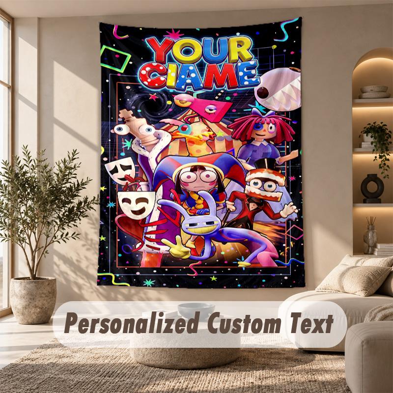 The Amazing Digital Circus Tapestry, Personalized Custom Text, Wall Hanging Tapestry For Living Room Home Wall Decor