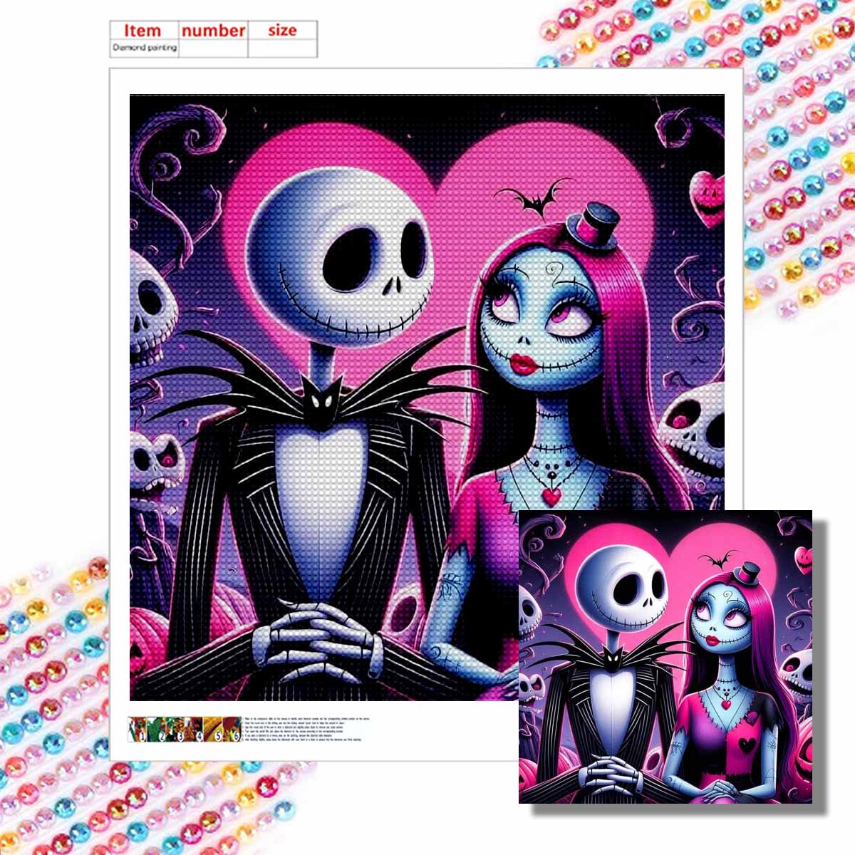 

Набор для 5D алмазной вышивки своими руками, Влюбленный скелет, Взрослый начинающий 5D Круглый алмаз Вышитая кристальная мозаика, Подходит для домашней настенной обстановки Round 20x20cm