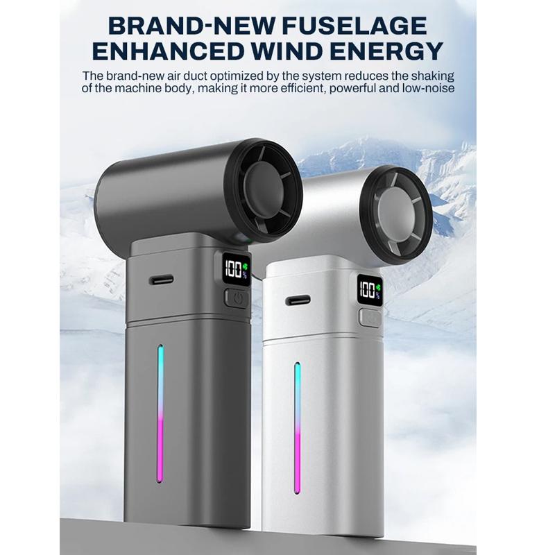 Tragbarer Turbo-Handventilator, 100 Windgeschwindigkeiten einstellbar, 6000 mAh wiederaufladbare Batterie, LED-Anzeige, Eisventilator für Outdoor-Camping