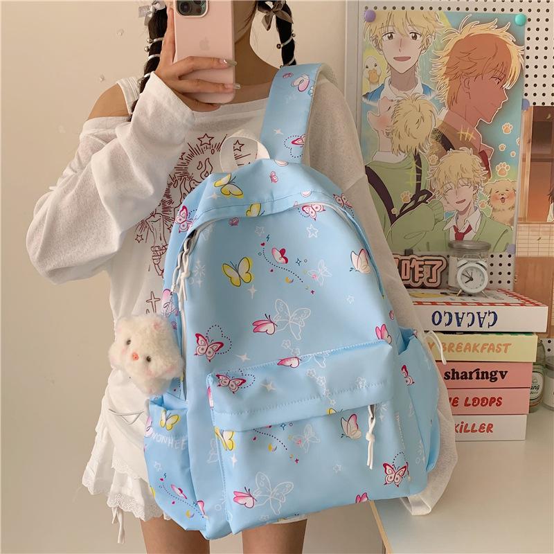 Schoolbag new backpack female junior high school students large capacity lightweight cute printed schoolbag primary school students travel backpack