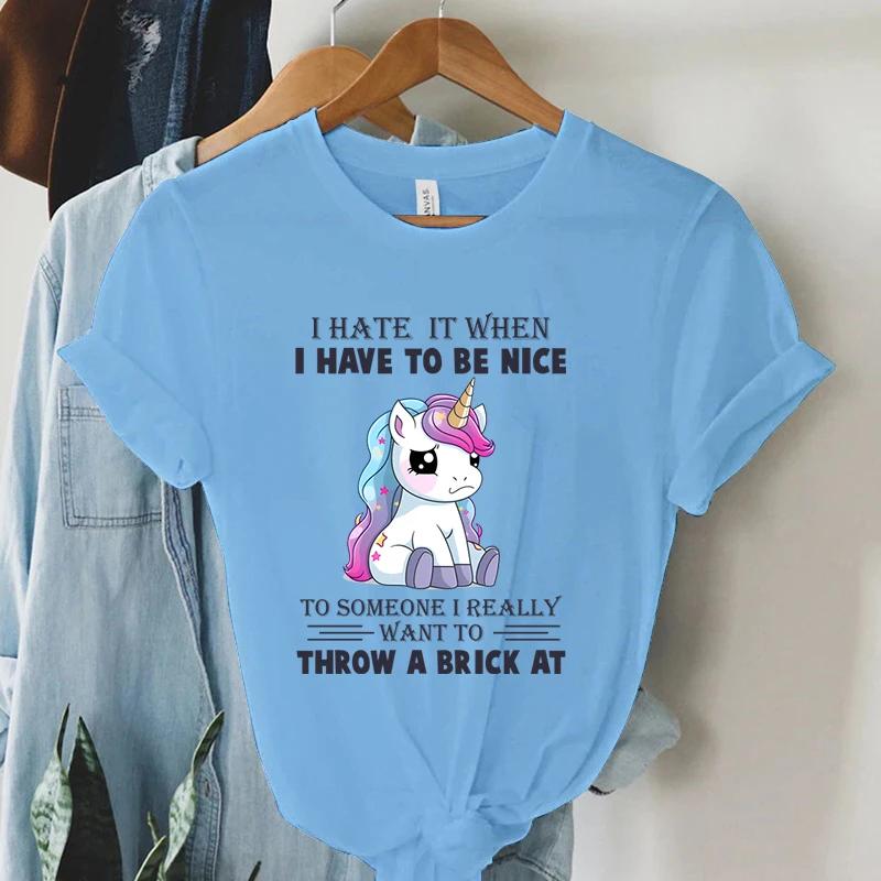 Cute Unicorn Graphic T Shirts Vintage Casual Tees New Fashion Harajuku Womens Clothing Y2k Grunge Tops Ladies Korean Tshirt