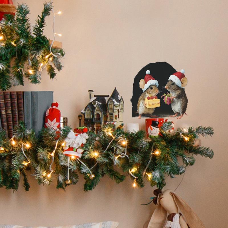Cute Christmas Mouse Hole Wall Sticker Xmas Noel Navidad Home New Year Decoration