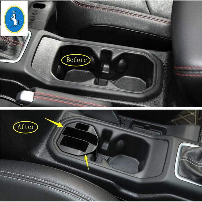 Black Plastic Car Front Seat Water Cup Holder Storage Container Box Cover Interior Accessories For Jeep Wrangler JL 2018 -