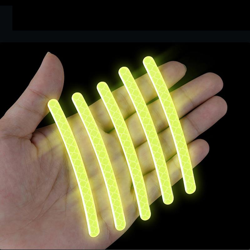 20pcs Car Wheel Reflective Stickers Anti Scratch Auto Body Decorative Rim Strips Warning Tape Passing for Car Motorcycle