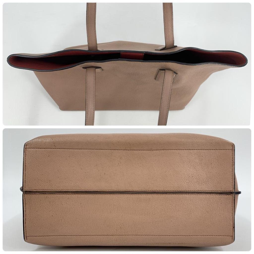 LOEWE T Shopper Anagram Tote Shoulder Crossbody Bag Leather Pink Beige A4 Size Compatible