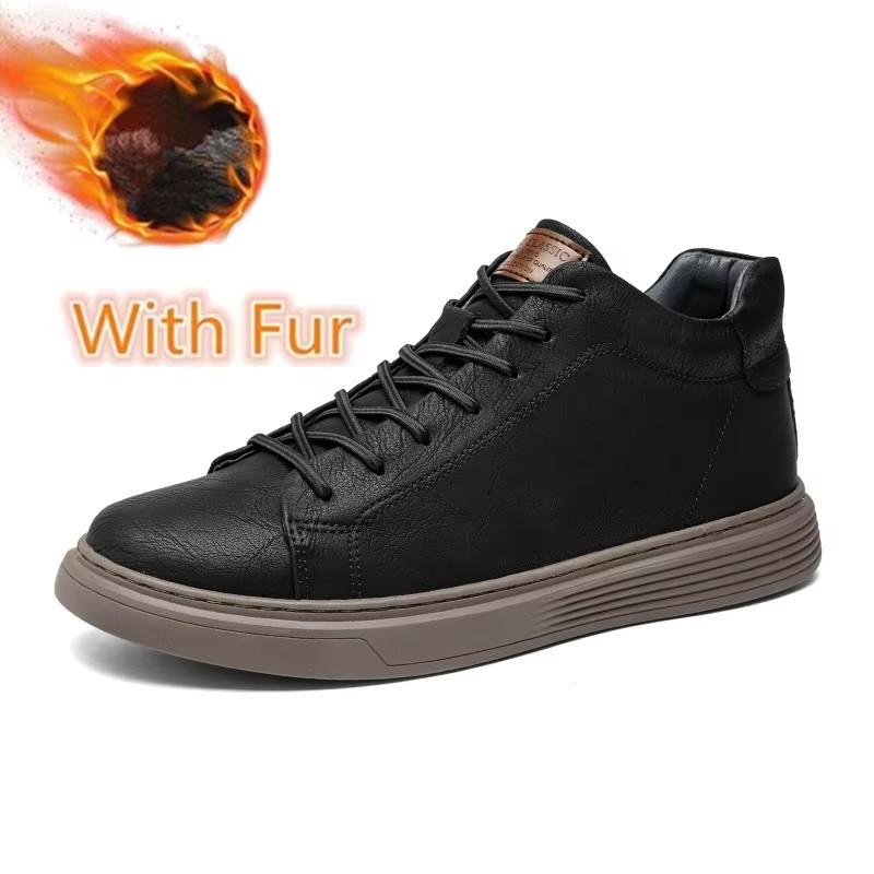 Fashion Classic Lace Up Walking Shoe Warm Plush Fur Winter Sneakers Genuine Leather Men's Basic Boots Autumn Winter Outdoor Casual Boots