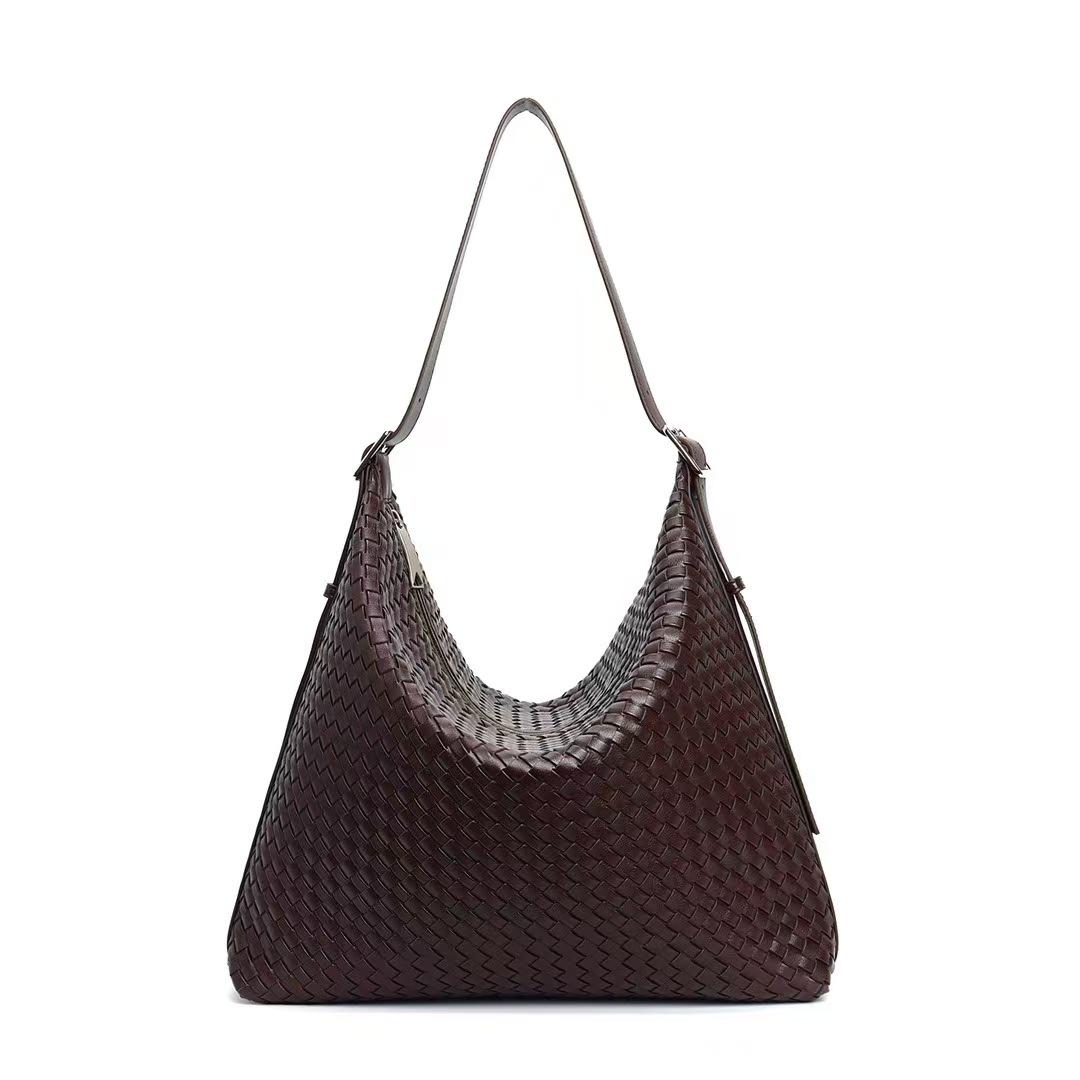 

Genuine Leather Hand-Woven Cowhide Women s Tote - Versatile Large Capacity Shoulder Bag for Commuting 38x32x10cm