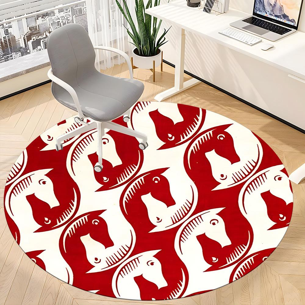 1pc Horse Pattern Office Round Area Rug, Mat Suitable For Office, Under Office Chairs Bedroom Living Room Home Decor, Room Deco