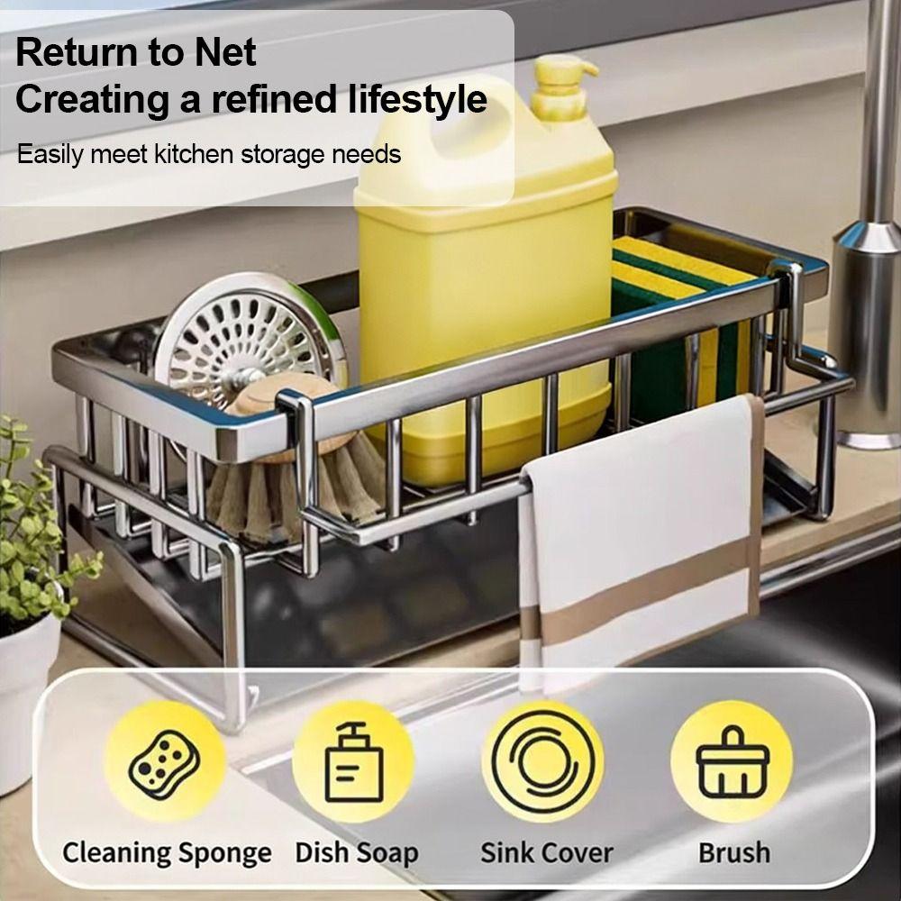 Stainless Steel Sink Drying Rack Multifunctional Large Capacity Sponge Drain Shelf Space Saving Kitchen Sink Organizer Bathroom